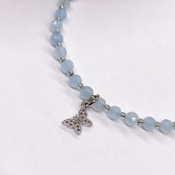 NEW Silver Butterfly & Aquamarine Layering Bracelet - Picture 9 of 10